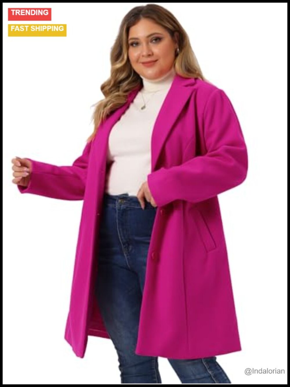 Plus Size Long Peacoat Women Winter Wool Coat Single Breasted Button Down